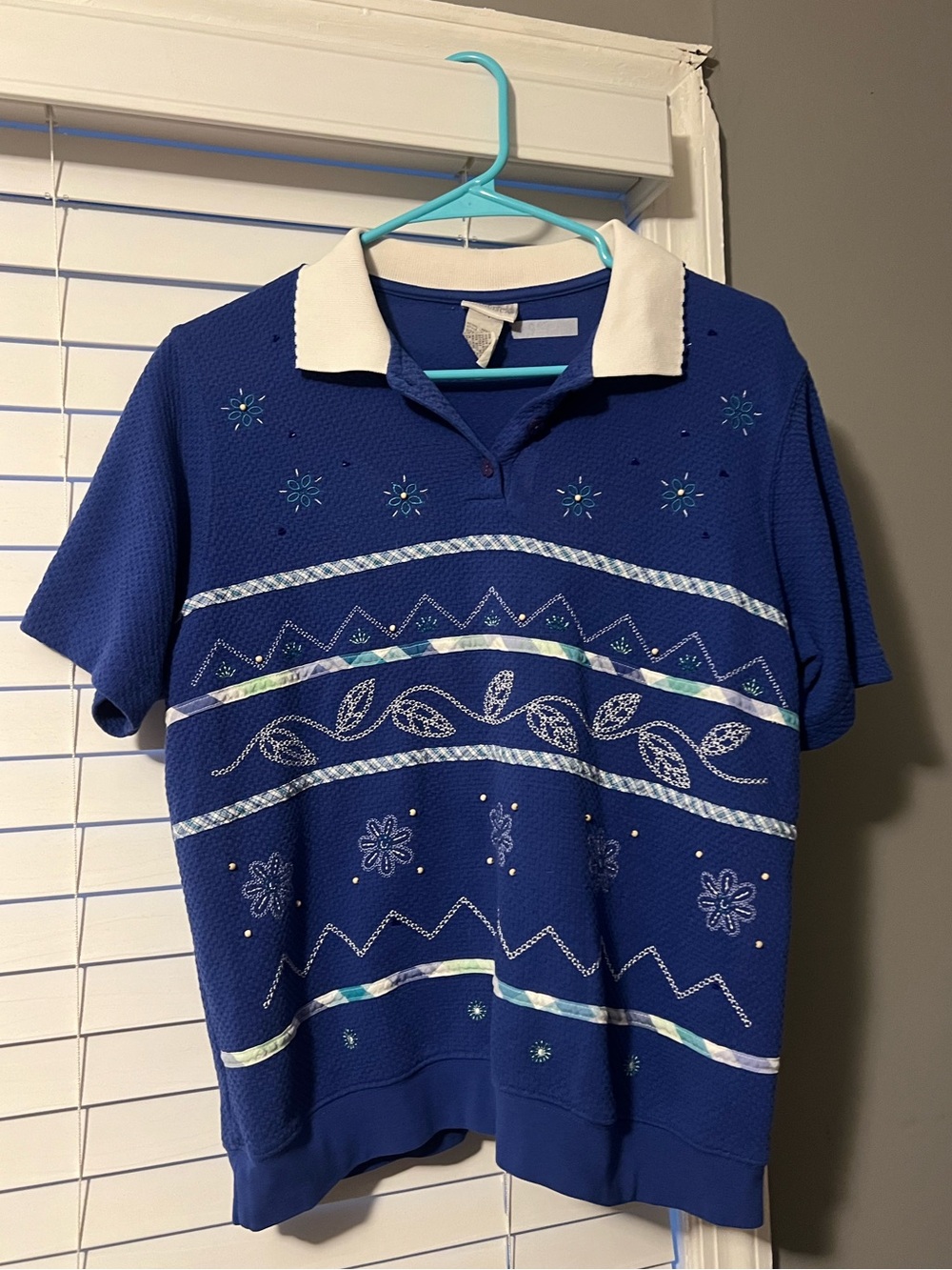 Vintage Koret Beaded & Embroidered Royal Blue Polo